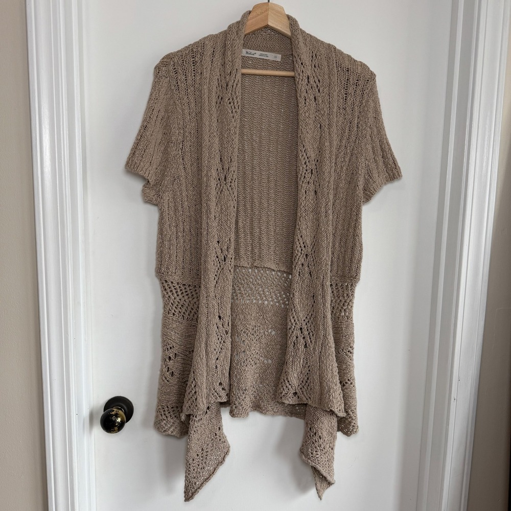 Woolrich Open Knit Cardigan Sweater Beige Short Sleeve‎ Duster Women's Large
